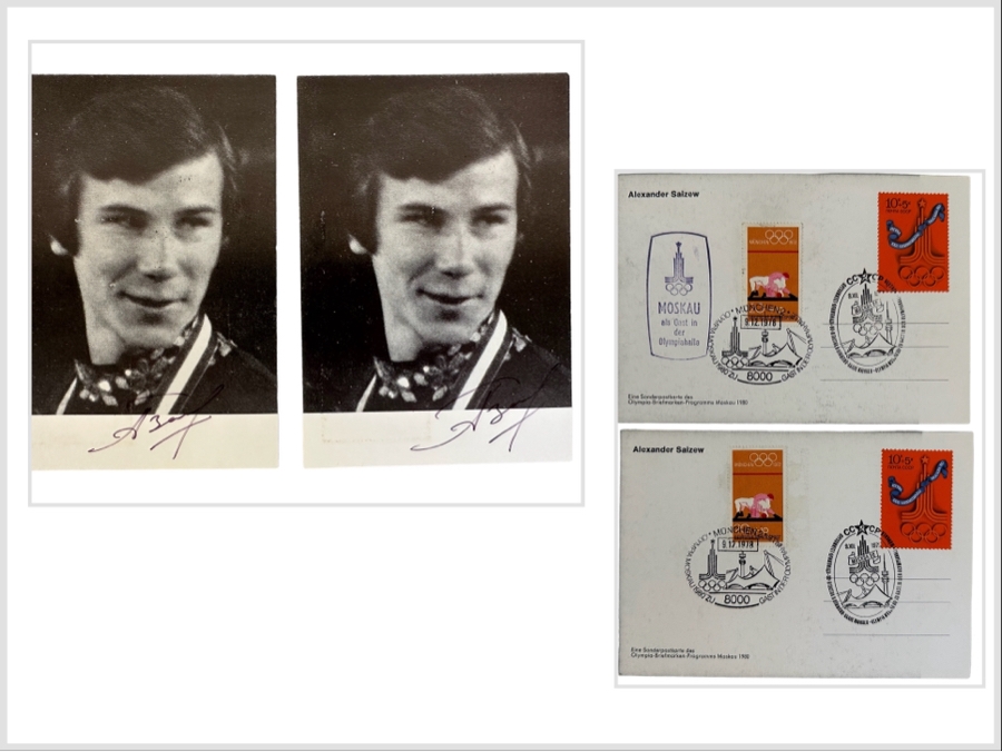 Pair Of Hand Signed Alexander Saizew Russian Olympic Figure Skater Stamps First Day Covers Ice Skater
