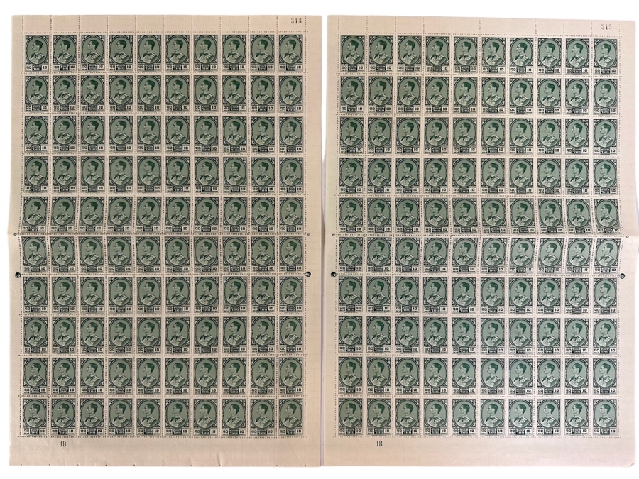 (2) Mint Uncut Stamps Sheets Thailand Postage 10 Satangs King Rama 1963