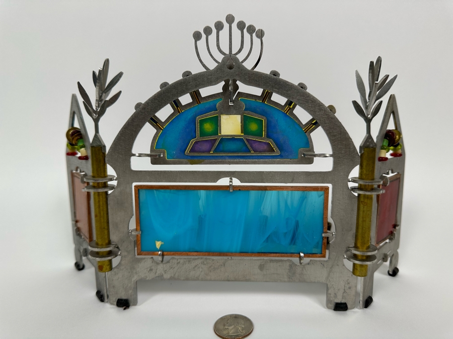 Stained Glass And Cut Metal Jewish Menorah 11W X 4D X 7H [Photo 11]