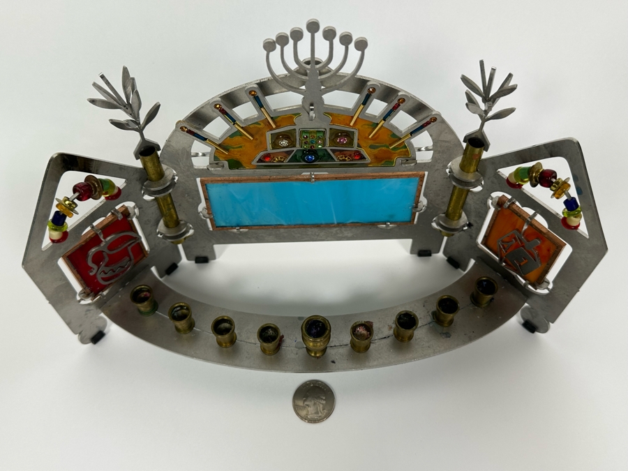 Stained Glass And Cut Metal Jewish Menorah 11W X 4D X 7H [Photo 9]