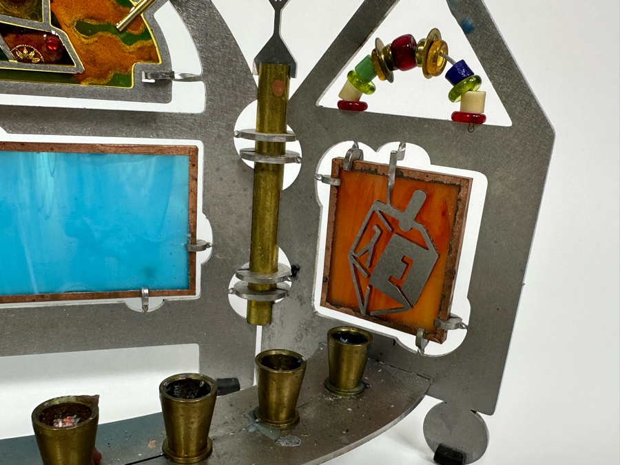 Stained Glass And Cut Metal Jewish Menorah 11W X 4D X 7H [Photo 6]