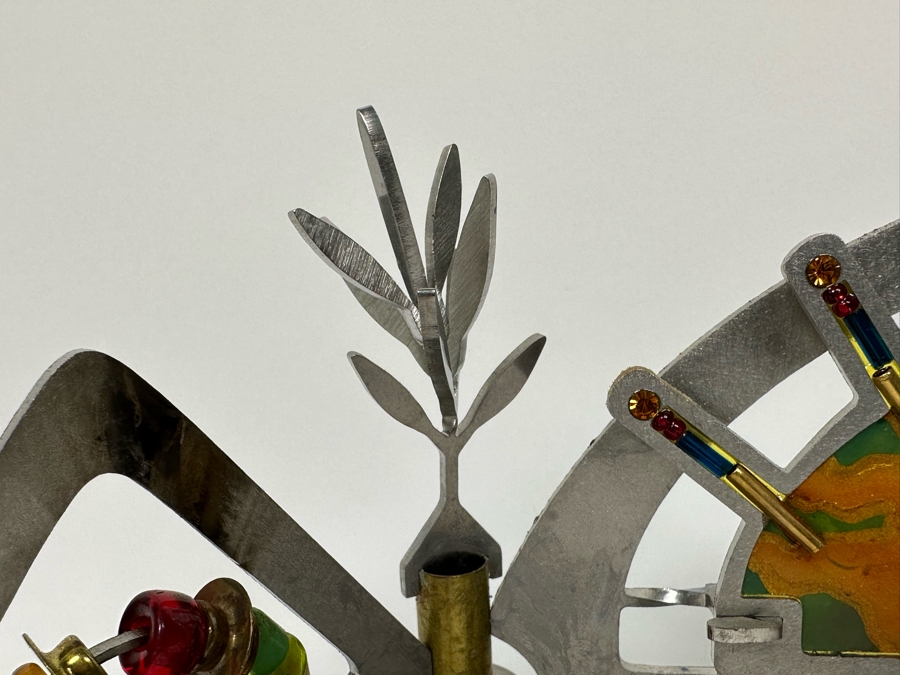 Stained Glass And Cut Metal Jewish Menorah 11W X 4D X 7H [Photo 8]