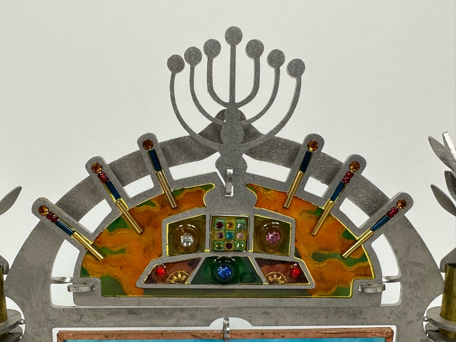 Stained Glass And Cut Metal Jewish Menorah 11W X 4D X 7H [Photo 4]