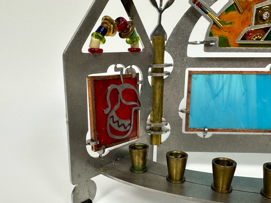 Stained Glass And Cut Metal Jewish Menorah 11W X 4D X 7H [Photo 7]