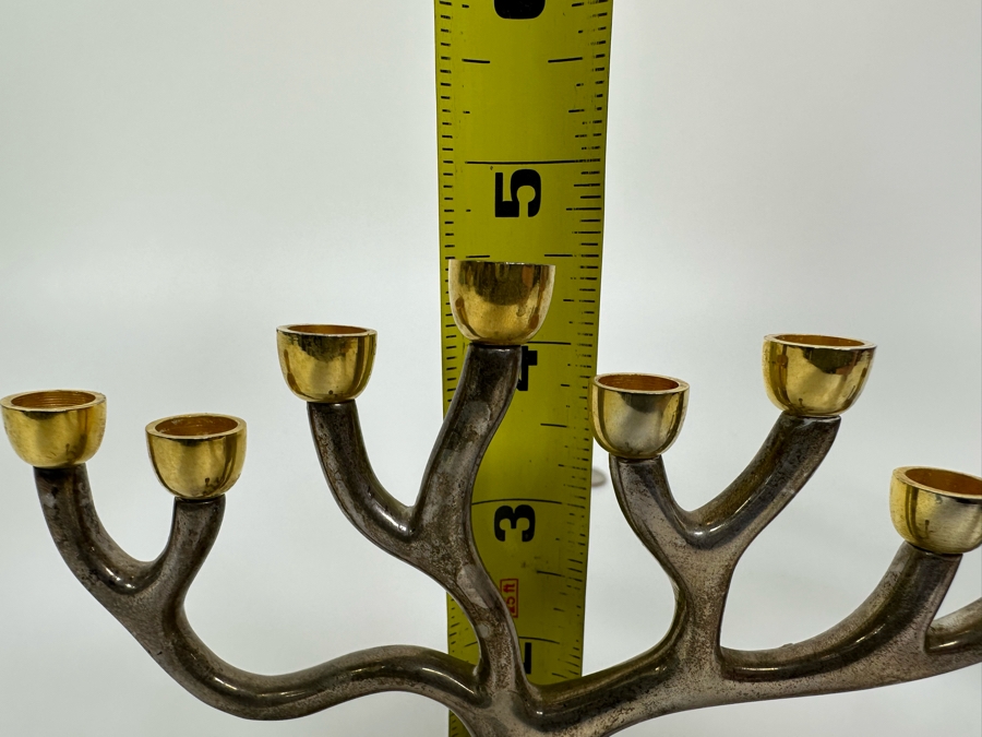 Pair Of Metal Jewish Menorahs: Larger One Is The Rosenthal Judaica Collection Tree Of Life Menorah Signed By Sandra Kravitz 8.5H And Smaller One Is Signed Rite Lite Ltd [Photo 13]
