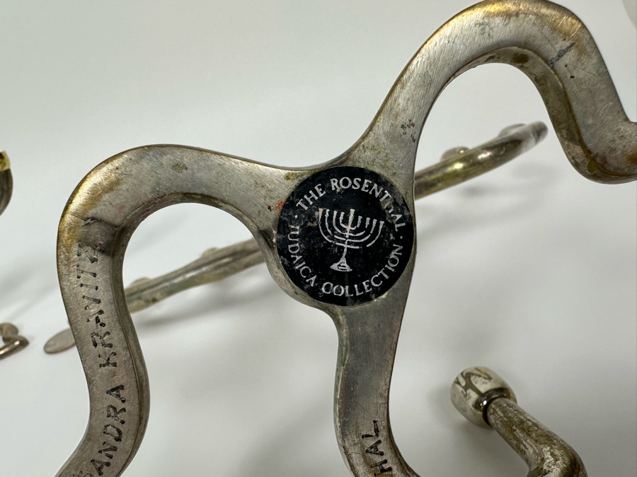 Pair Of Metal Jewish Menorahs: Larger One Is The Rosenthal Judaica Collection Tree Of Life Menorah Signed By Sandra Kravitz 8.5H And Smaller One Is Signed Rite Lite Ltd [Photo 10]