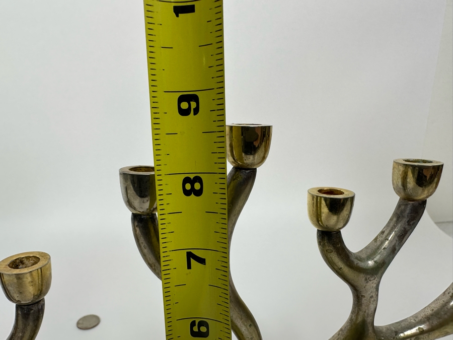 Pair Of Metal Jewish Menorahs: Larger One Is The Rosenthal Judaica Collection Tree Of Life Menorah Signed By Sandra Kravitz 8.5H And Smaller One Is Signed Rite Lite Ltd [Photo 12]