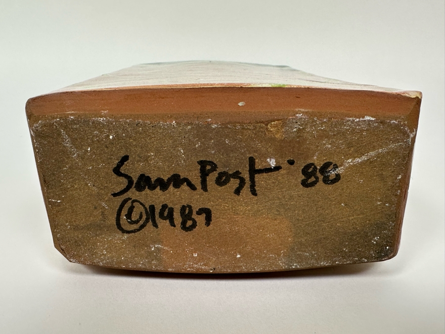 Signed Sara Post Abstract Studio Art Pottery Vase With Handle 1987 6W X 2.25D X 11H [Photo 7]