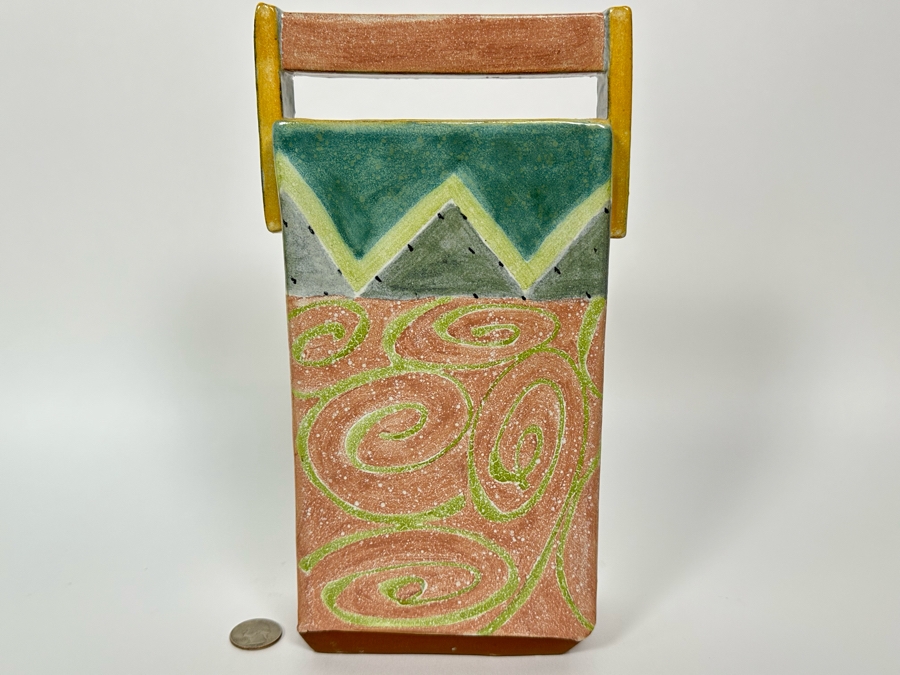 Signed Sara Post Abstract Studio Art Pottery Vase With Handle 1987 6W X 2.25D X 11H [Photo 2]