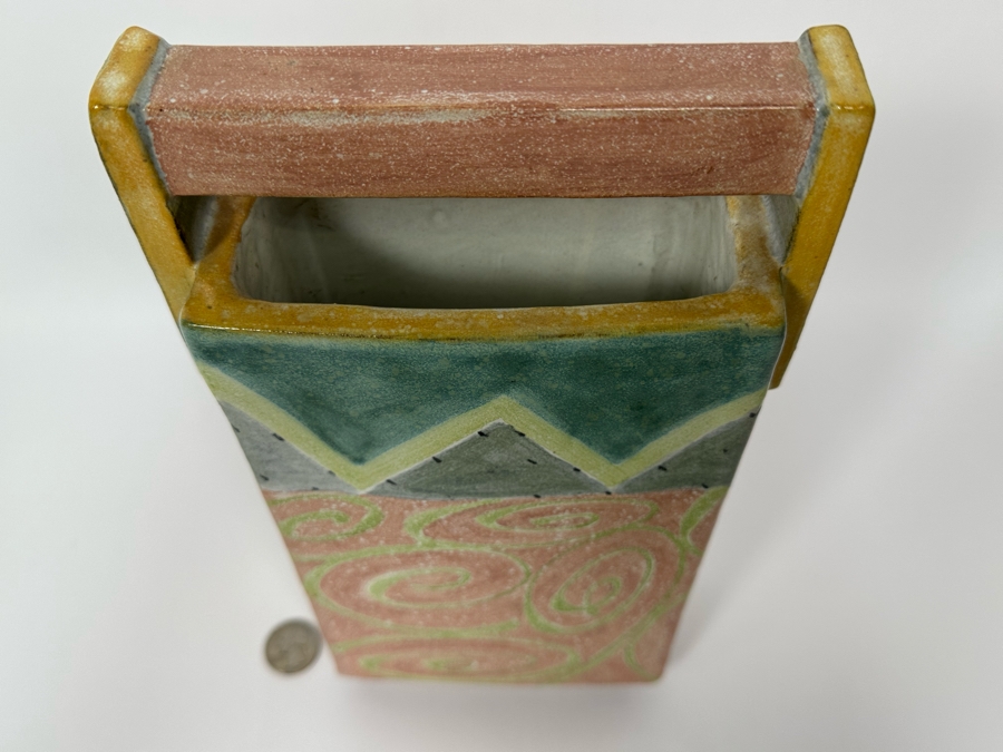 Signed Sara Post Abstract Studio Art Pottery Vase With Handle 1987 6W X 2.25D X 11H [Photo 4]