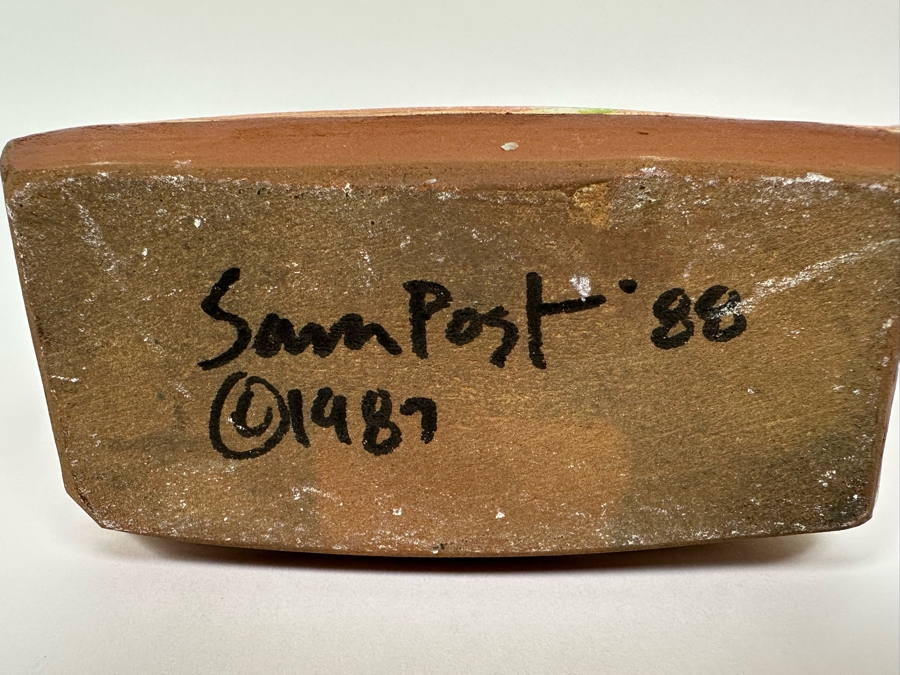 Signed Sara Post Abstract Studio Art Pottery Vase With Handle 1987 6W X 2.25D X 11H [Photo 8]