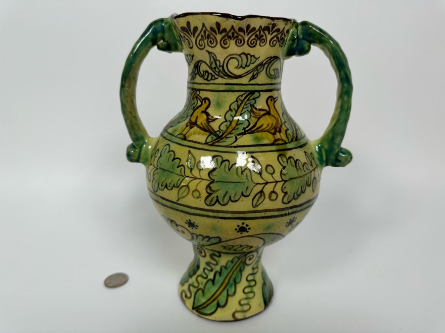 Signed Hand Painted Pottery Vessel With Two Handles 9.5H [Photo 6]