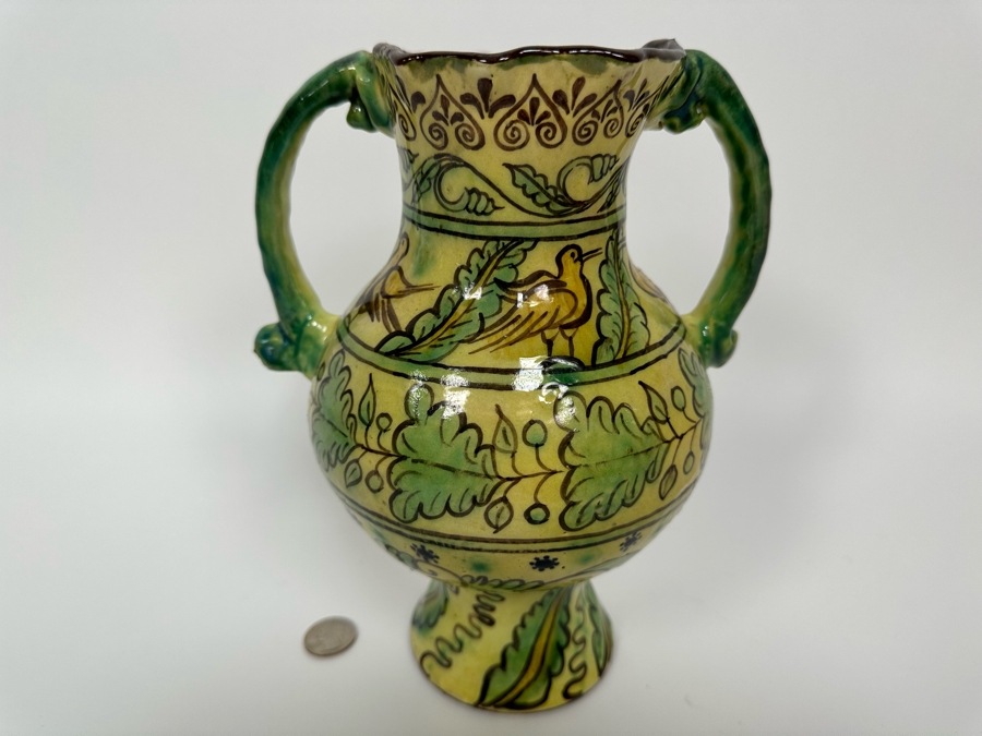 Signed Hand Painted Pottery Vessel With Two Handles 9.5H [Photo 3]