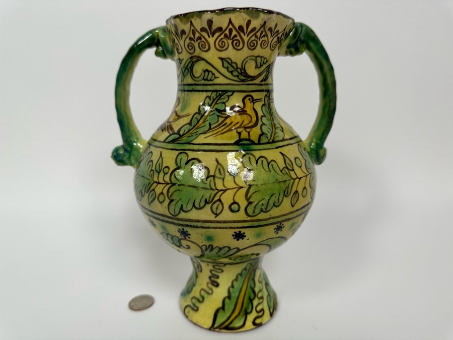 Signed Hand Painted Pottery Vessel With Two Handles 9.5H [Photo 2]