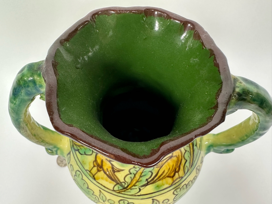 Signed Hand Painted Pottery Vessel With Two Handles 9.5H [Photo 7]
