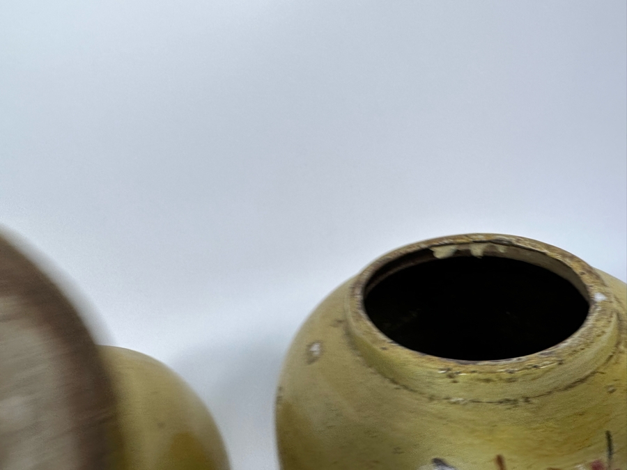 Vintage Asian Ginger Jar With Lid Hand Painted Bird On Branch 9W X 10.5H [Photo 16]