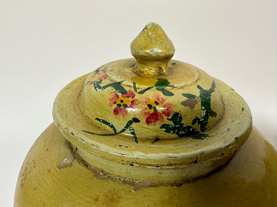 Vintage Asian Ginger Jar With Lid Hand Painted Bird On Branch 9W X 10.5H [Photo 11]