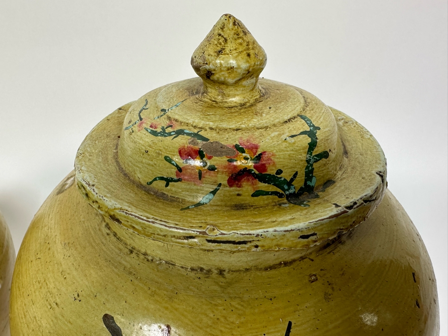 Vintage Asian Ginger Jar With Lid Hand Painted Bird On Branch 9W X 10.5H [Photo 8]