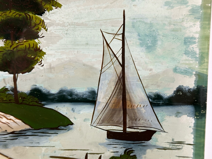 Antique Reverse Painted Glass 12 X 10 [Photo 5]