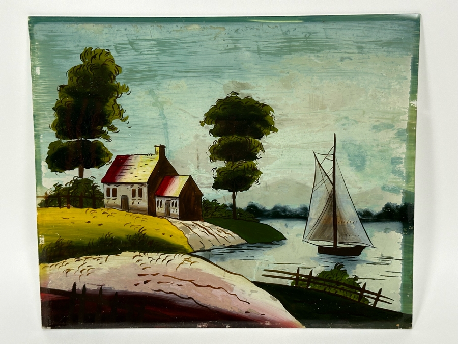 Antique Reverse Painted Glass 12 X 10 [Photo 2]