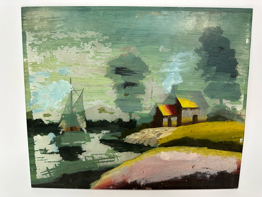 Antique Reverse Painted Glass 12 X 10 [Photo 7]