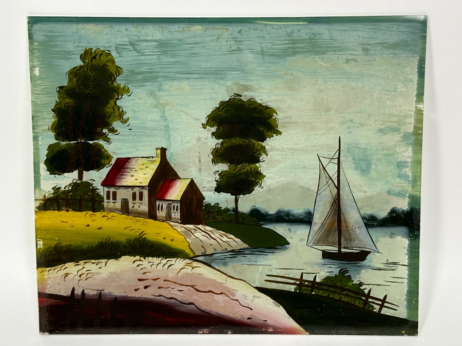 Antique Reverse Painted Glass 12 X 10 [Photo 3]