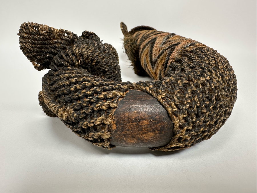 Handmade Woven African Ethnic Horn Shaped Basket With Man's Face At Top Of Slender Basket And Animal At Other End Looking Up 20H X 9W X 4D [Photo 10]