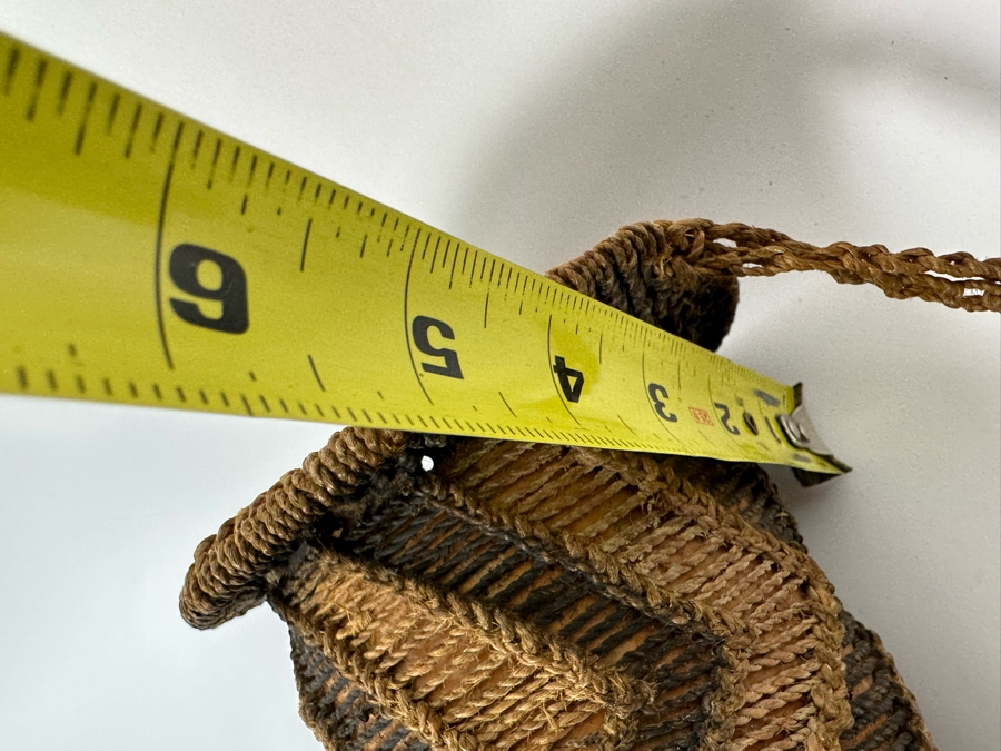 Handmade Woven African Ethnic Horn Shaped Basket With Man's Face At Top Of Slender Basket And Animal At Other End Looking Up 20H X 9W X 4D [Photo 12]