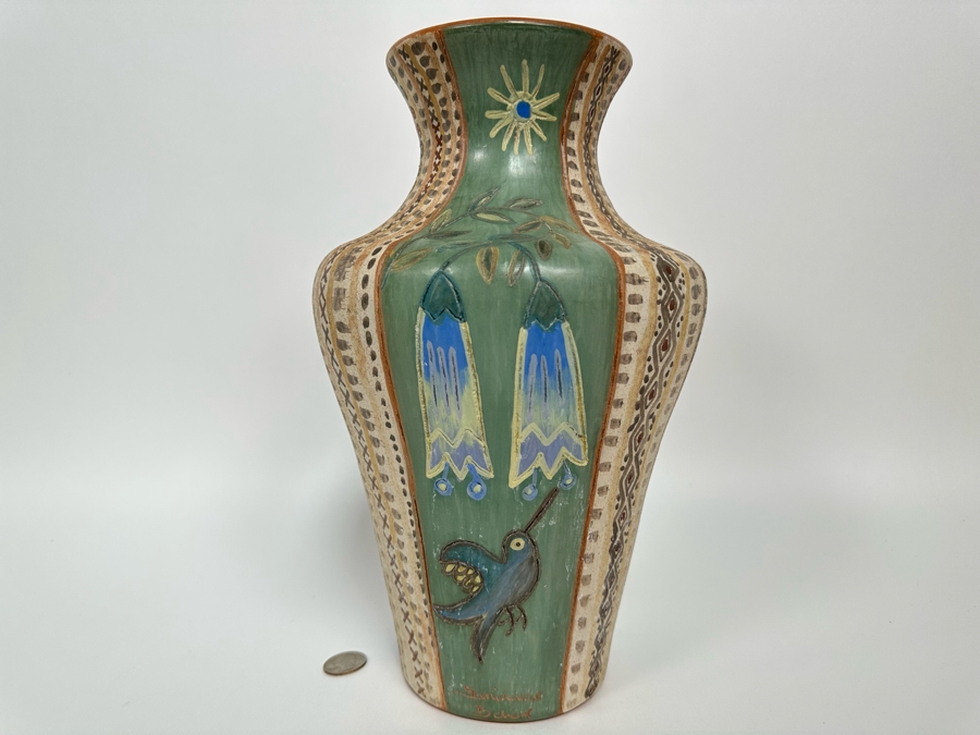 Handmade Signed Seminario Behar Urubamba Cusco Peru Pottery Vase 12.5H [Photo 9]