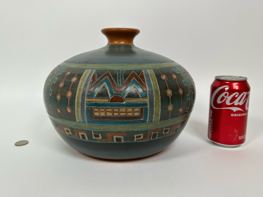 Handmade Signed Seminario Behar Urubamba Cusco Peru Pottery Vase 10W X 9H [Photo 9]