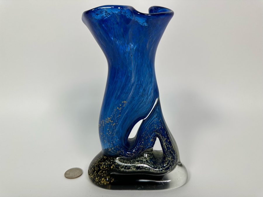 Signed Handmade Valletta Glass Malta Studio Art Glass Vase 8H [Photo 8]