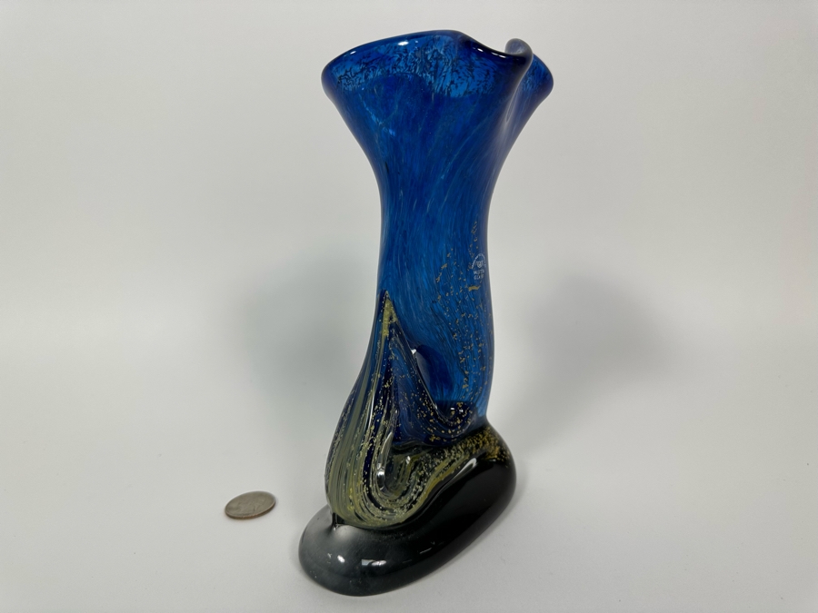 Signed Handmade Valletta Glass Malta Studio Art Glass Vase 8H [Photo 7]