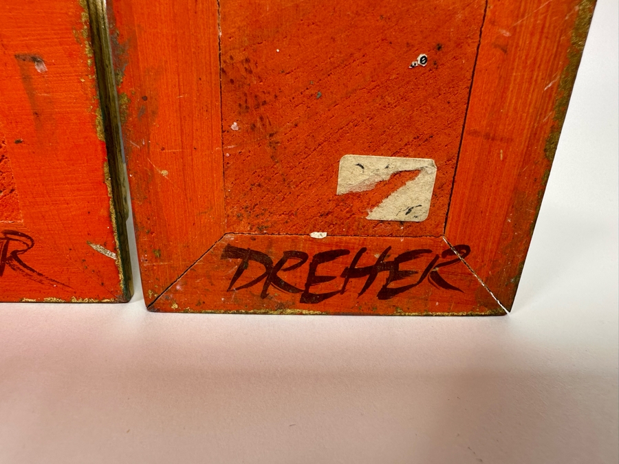 Pair Of Hand Painted Wooden Candlesticks Each Signed Dreher Underneath  [Photo 9]