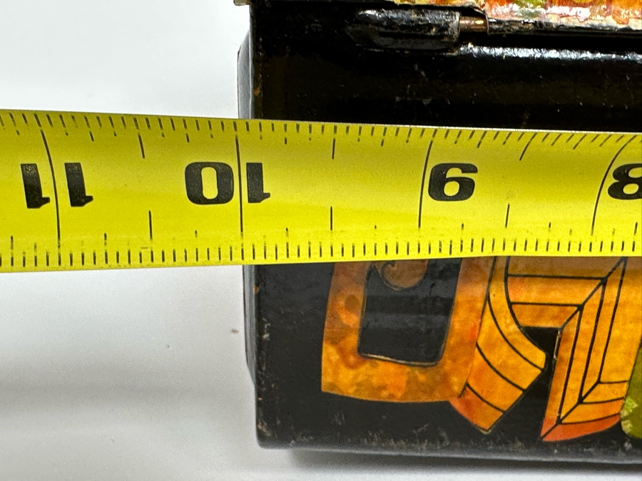 Vintage Metal Thermos Lunchbox Decorated With Various American Pop-Culture MCM Clippings Stickers 10W X 5D X 8H [Photo 11]