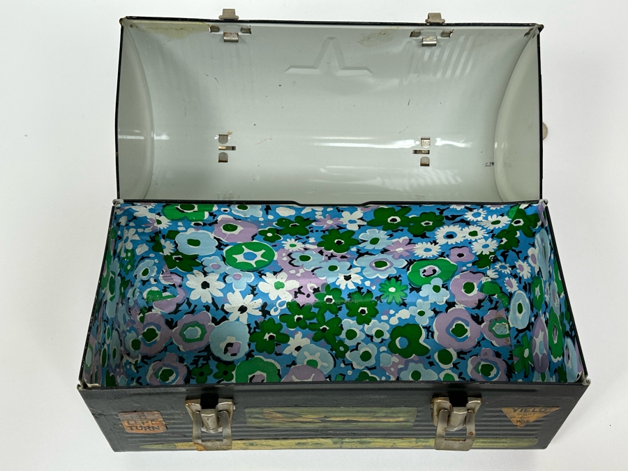 Vintage Metal Thermos Lunchbox Decorated With Various American Pop-Culture MCM Clippings Stickers 10W X 5D X 8H [Photo 10]