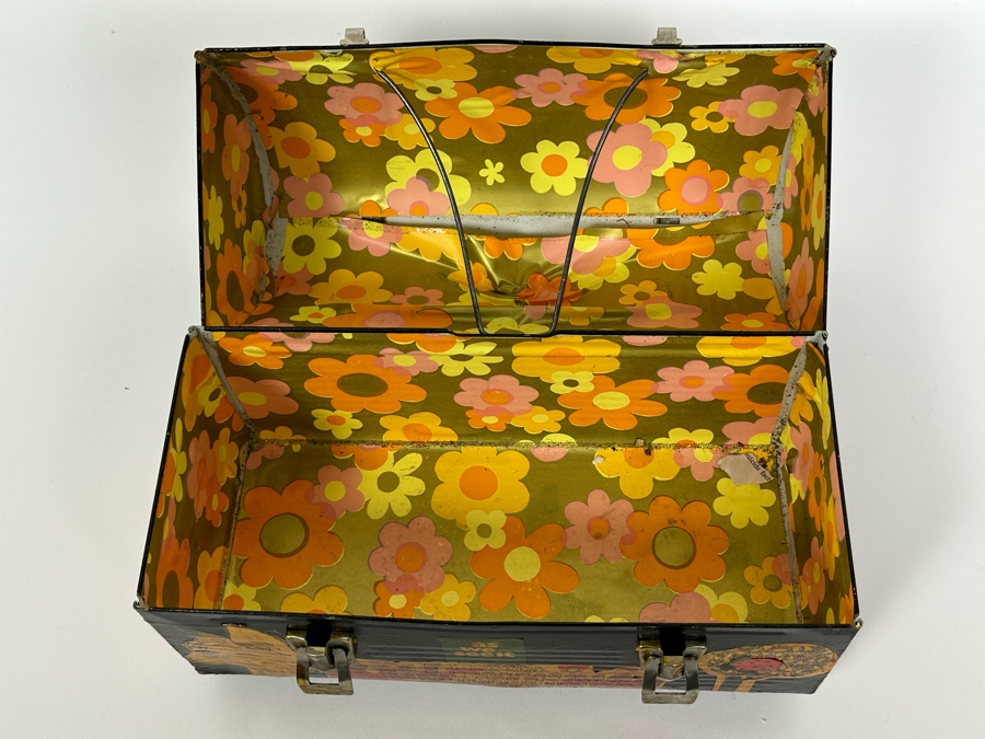 Vintage Metal Thermos Lunchbox Decorated With Various American Pop-Culture MCM Clippings Stickers 10W X 5D X 8H [Photo 12]