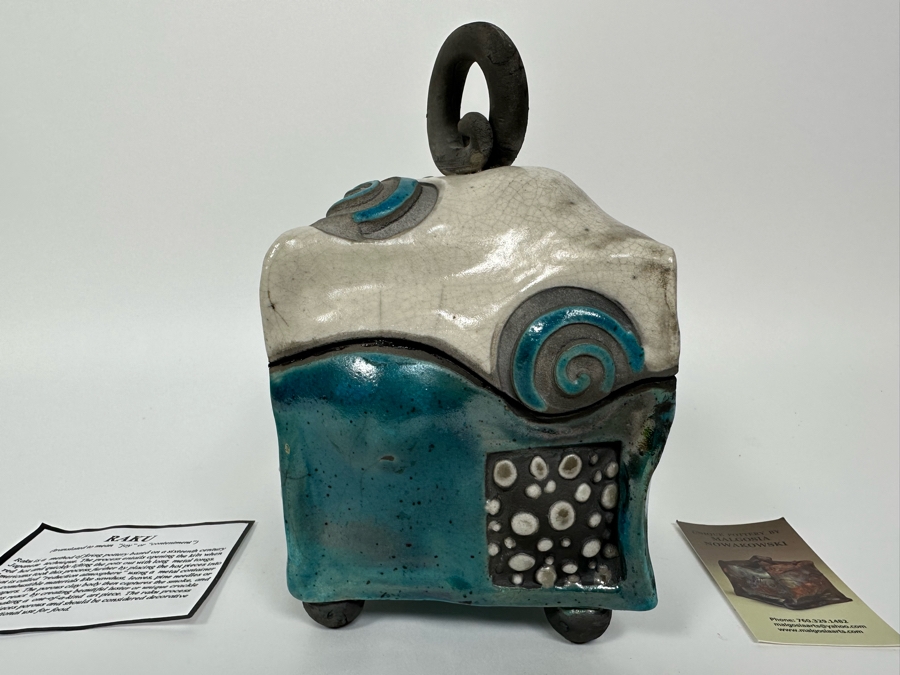 Malgosia Nowakowski Raku Art Pottery Box With Lid 5W X 4.5D X 8H [Photo 20]
