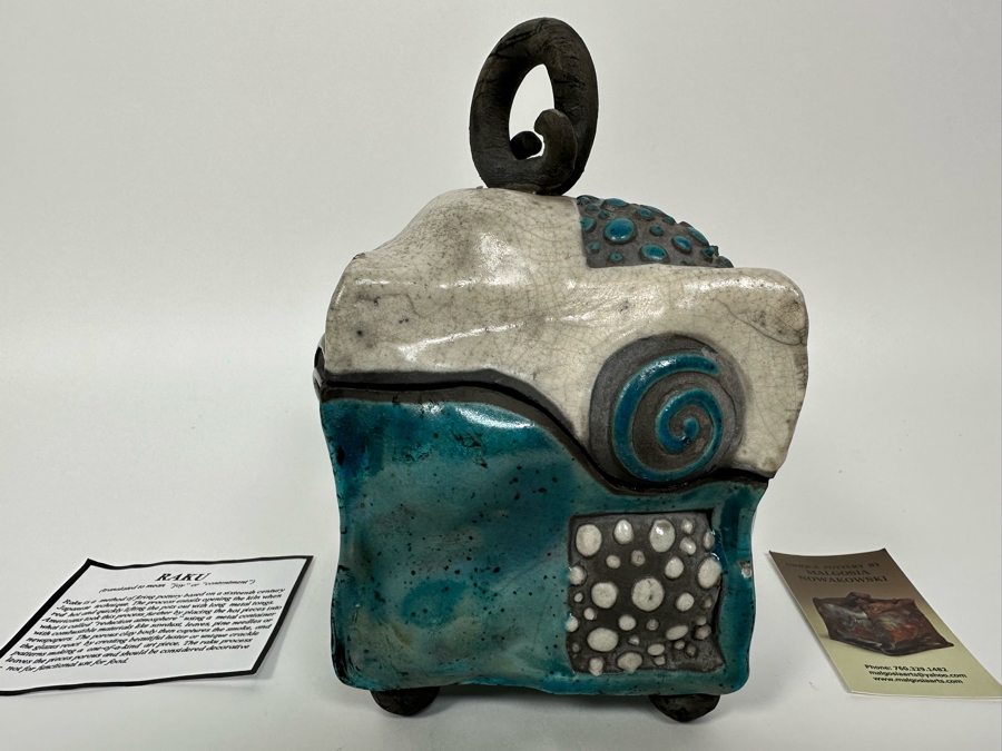 Malgosia Nowakowski Raku Art Pottery Box With Lid 5W X 4.5D X 8H [Photo 16]