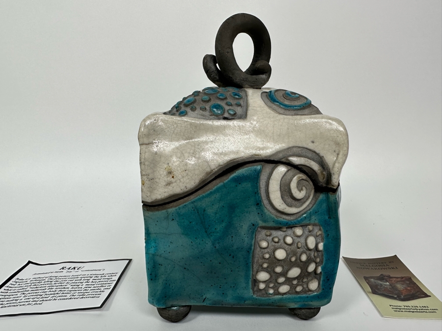 Malgosia Nowakowski Raku Art Pottery Box With Lid 5W X 4.5D X 8H [Photo 19]