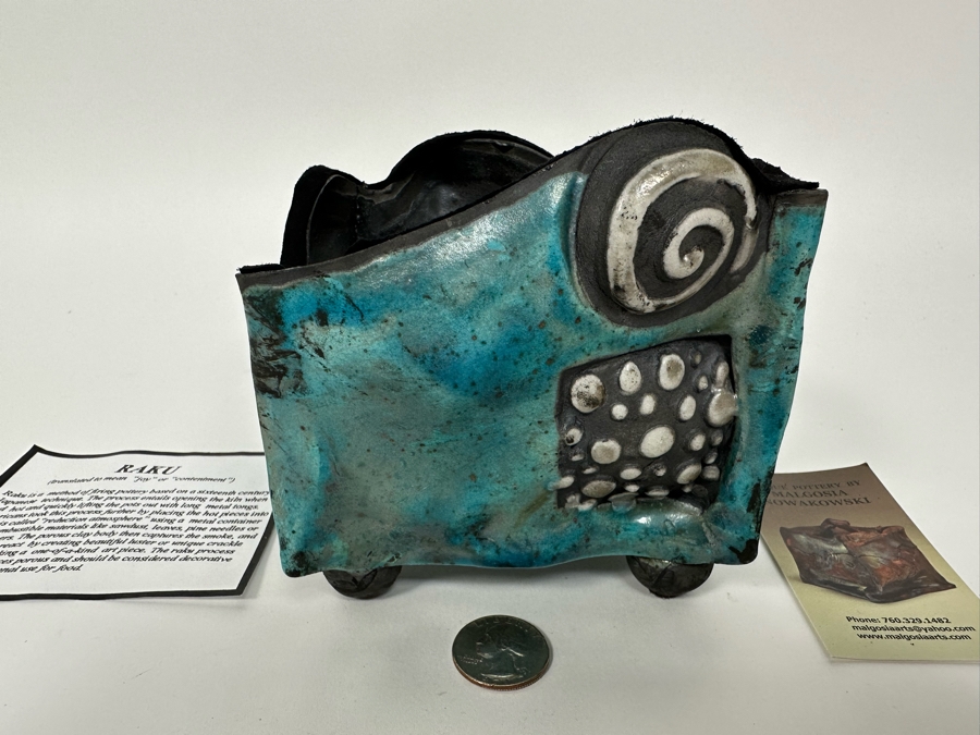 Malgosia Nowakowski Raku Art Pottery Box With Lid 5W X 4.5D X 8H [Photo 3]