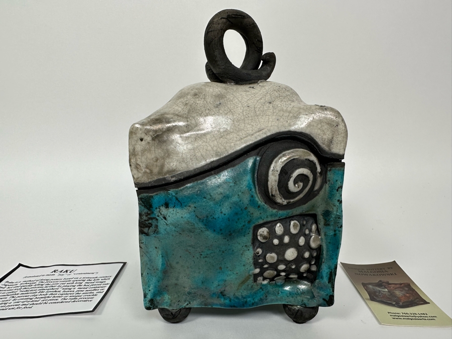 Malgosia Nowakowski Raku Art Pottery Box With Lid 5W X 4.5D X 8H [Photo 21]