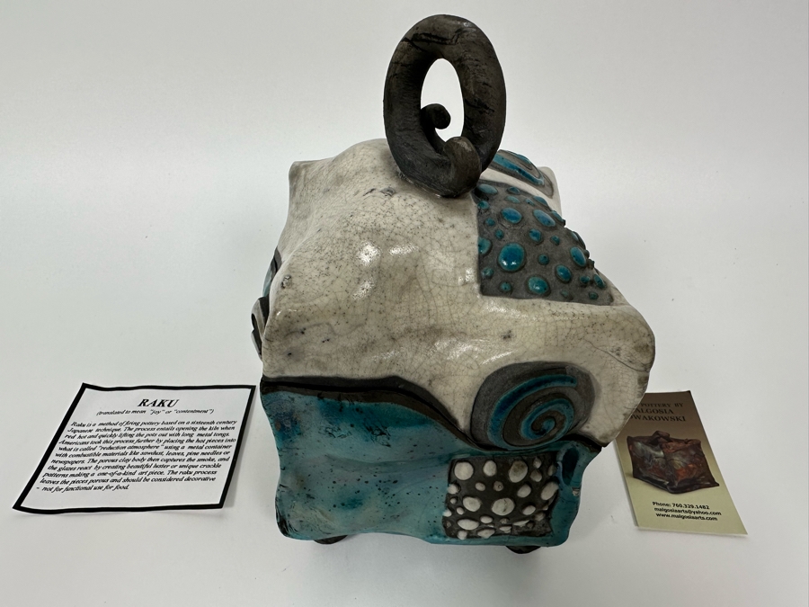Malgosia Nowakowski Raku Art Pottery Box With Lid 5W X 4.5D X 8H [Photo 18]