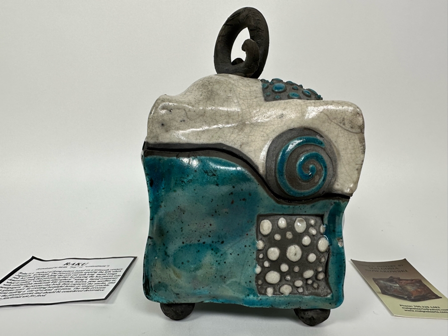 Malgosia Nowakowski Raku Art Pottery Box With Lid 5W X 4.5D X 8H [Photo 17]