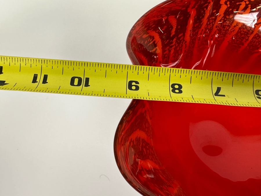 Stunning Scalloped Flared Art Glass Bowl Artist Signed Underneath 9.5W X 5H [Photo 14]
