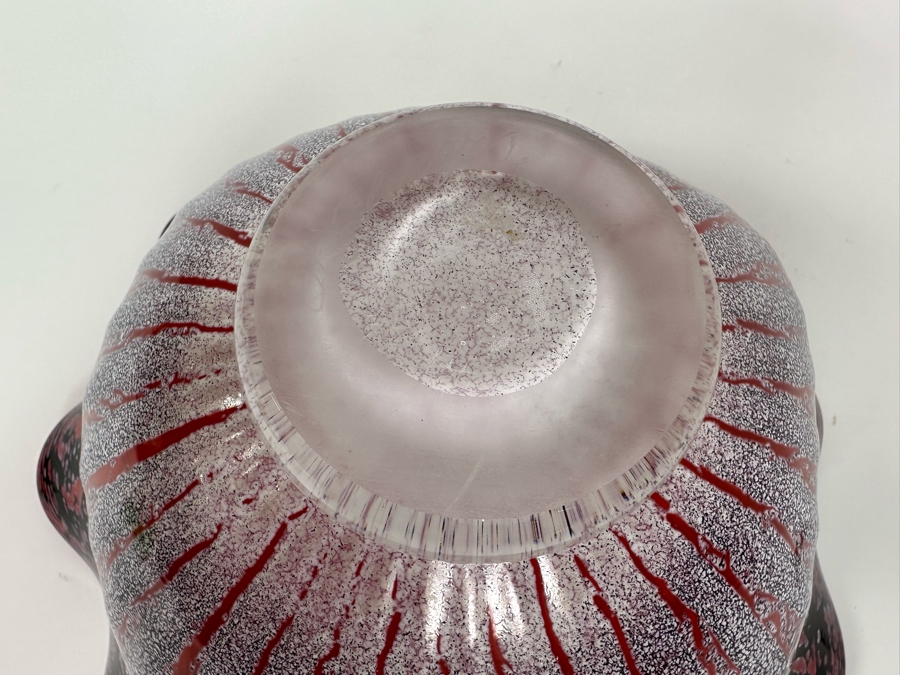 Stunning Scalloped Flared Art Glass Bowl Artist Signed Underneath 9.5W X 5H [Photo 10]
