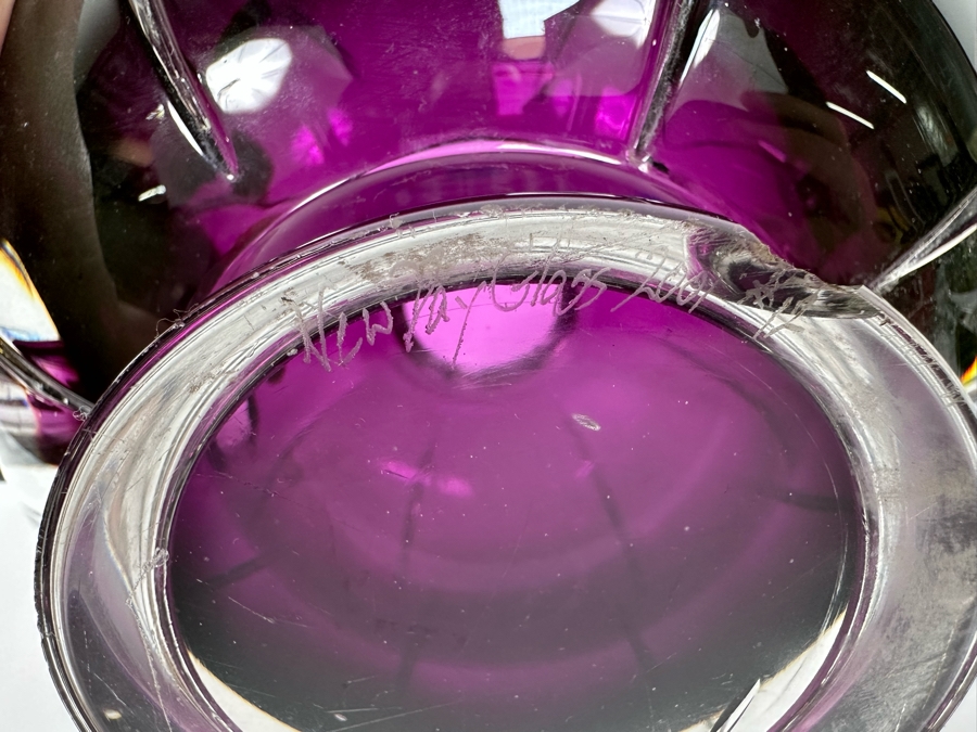 Large Art Glass Carafe With Stopper In Form Of A Dragon Signed New Bay Glass 2001 Chip On Base Very Heavy 8.5W X 14H [Photo 18]