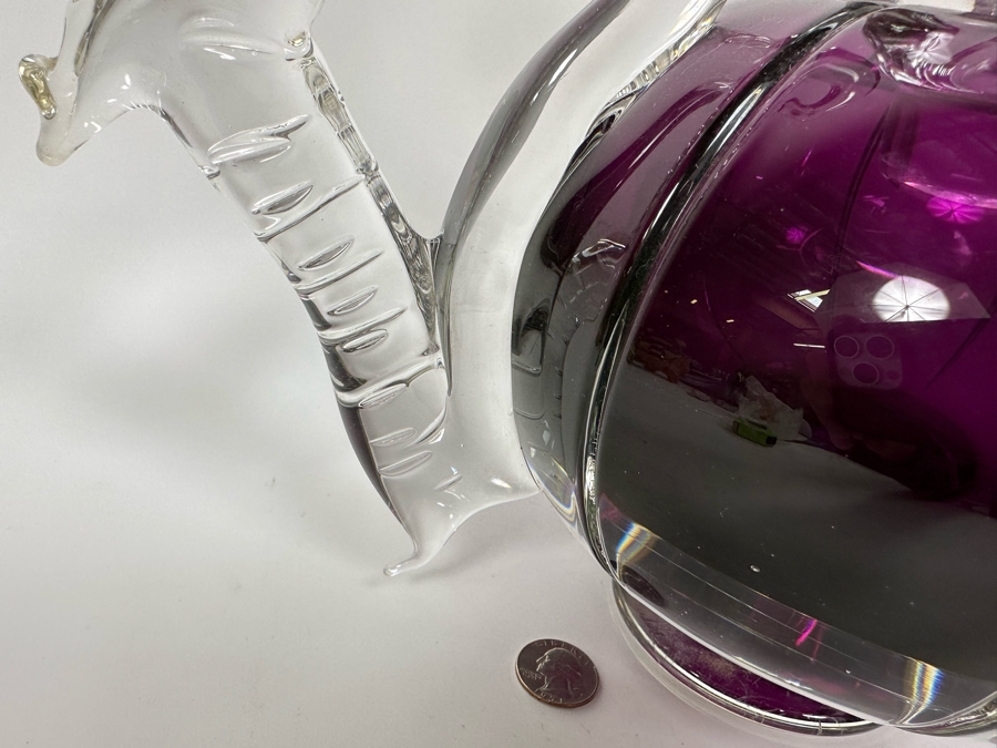 Large Art Glass Carafe With Stopper In Form Of A Dragon Signed New Bay Glass 2001 Chip On Base Very Heavy 8.5W X 14H [Photo 8]