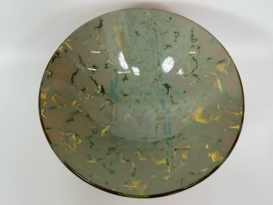 Scott Amrhein Translucent Art Glass Vessel Bowl With Custom Stand Signed Underneath 14W X 5H [Photo 7]