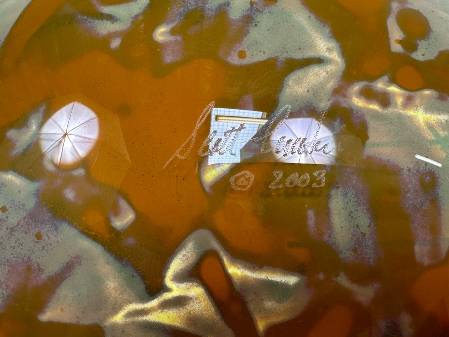 Scott Amrhein Translucent Art Glass Vessel Bowl With Custom Stand Signed Underneath 14W X 5H [Photo 10]