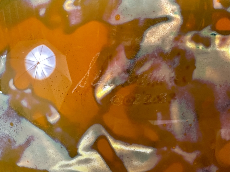 Scott Amrhein Translucent Art Glass Vessel Bowl With Custom Stand Signed Underneath 14W X 5H [Photo 9]